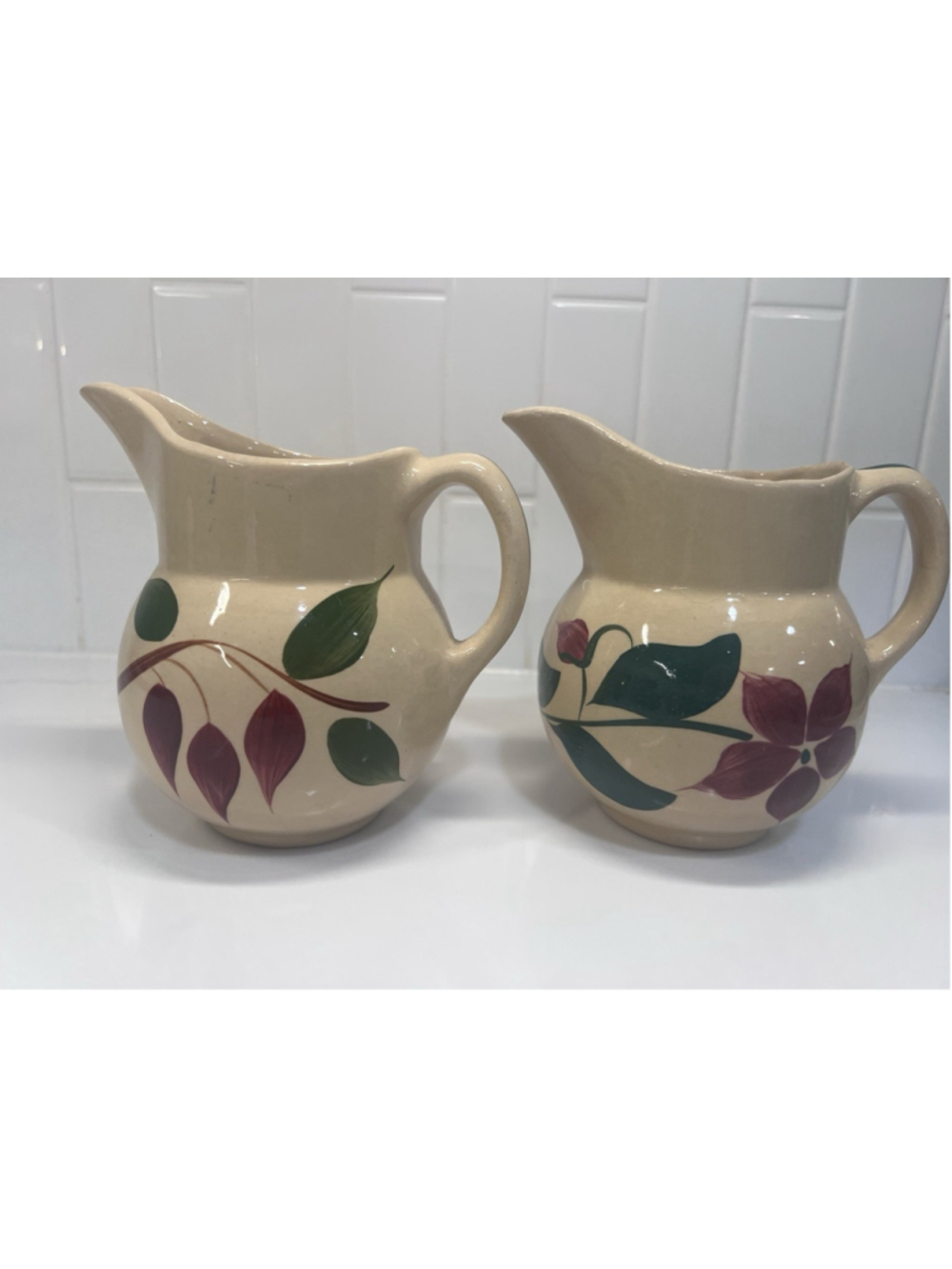 Vintage Watt Pottery - Starflower & Red Bud Pitcher Size #15